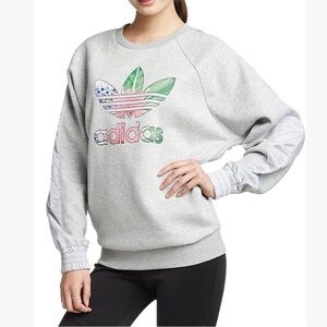 Adidas Tropical Trefoil Heathered Grey Sweatshirt Floral Logo Rare S